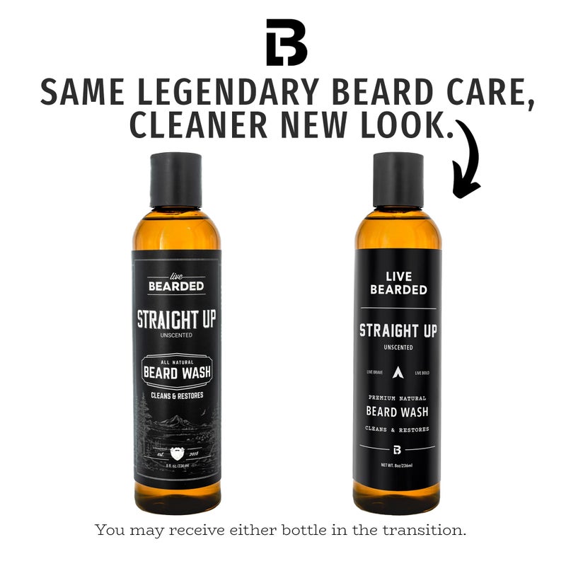 Live Bearded Beard Wash, 8 fl oz - Water-Based Face Cleanser with All-Natural Ingredients for a Gentle, Deep Clean - Made in the USA | Straight Up Unscented - Fragrance-Free - Image 2